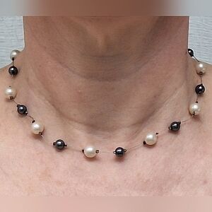 CAROLEE Vintage | Floating Faux Pearl & Hematite Bead Collar Necklace